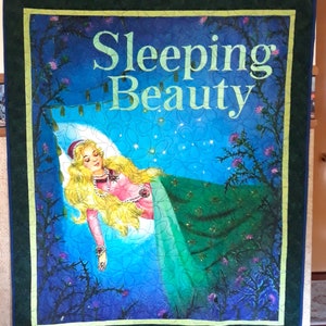 Retro Golden Book Sleeping Beauty Quilt, Wall Hanging, Playmat Baby / Toddler Size 41 x 49 inches blues w Floral Quilt Pattern