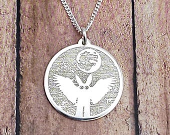 Mothman Under the Full Moon Necklace, Mothman Jewelry, Cryptid Necklace, Cryptid Gear Mothman, West Virginia Monster, Cryptid Charm