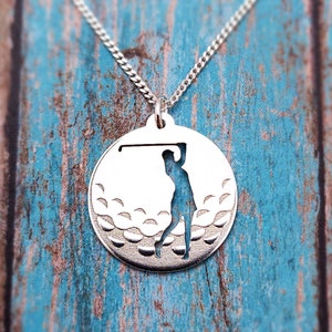 Silver Golf Pendant Necklace, Golf Jewelry Gift, Woman Golfer Silhouette Charm, Women Sports Jewelry, Golfball Charm, Golf Lover Pendant