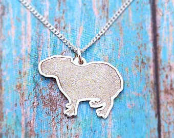 Capybara Necklace, Silver Capybara Charm, Sterling Silver Capy Pendant, Giant Rodent Lover Gift, Capybara Gifts