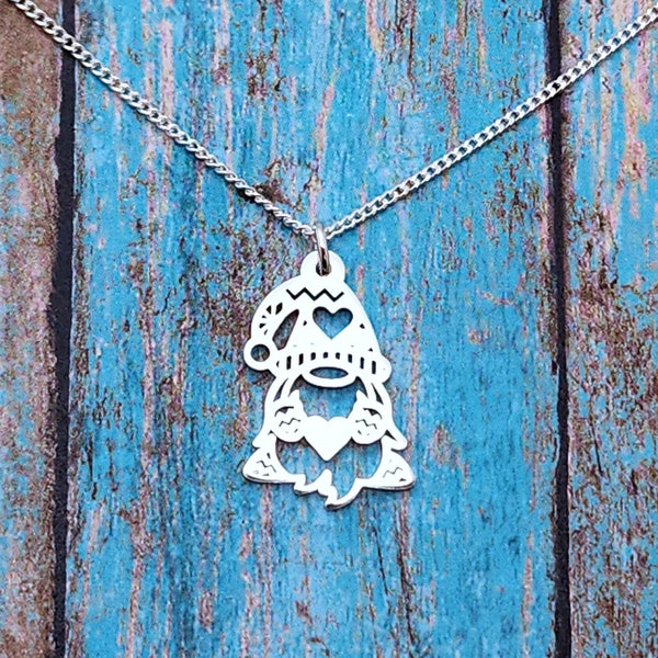 Collier nain, cadeau nain, cadeau pour fille, femme, petite amie, nain de jardin mignon, coeur de nain, bijoux de nain, nain tenant un coeur