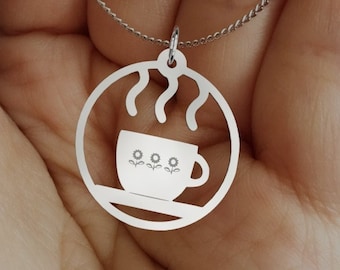 Tea Cup Necklace, Tea Lovers Gift, Spill the Tea, The Tea, Retro Style Cup, Heres the Tea, Bestie Necklace, 80s Tea Mug, Tea Time Pendant