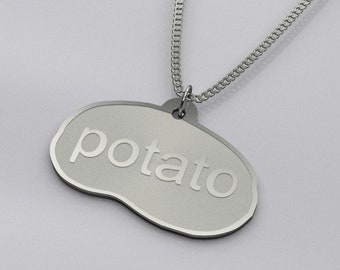 Funny Silver Potato Necklace, Potato Charm Jewelry, Potato Gift, Potato Pendant Necklace, Vegan Gift, Vegetarian Jewelry, Potato Lover