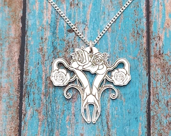 Floral Uterus Necklace, Female Reproductive System, Biology Jewelry, Gynecologist Doctor, Reproductive Pendant, Uterus Charm, Womens Rights