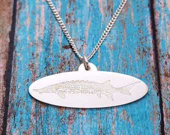 Sturgeon Necklace, Fish Lover Gift, Sterling Silver Sturgeon, Fish Charm, Fish Pendant, Prehistoric Lake Sturgeon, Fishing Gift, Fisherman
