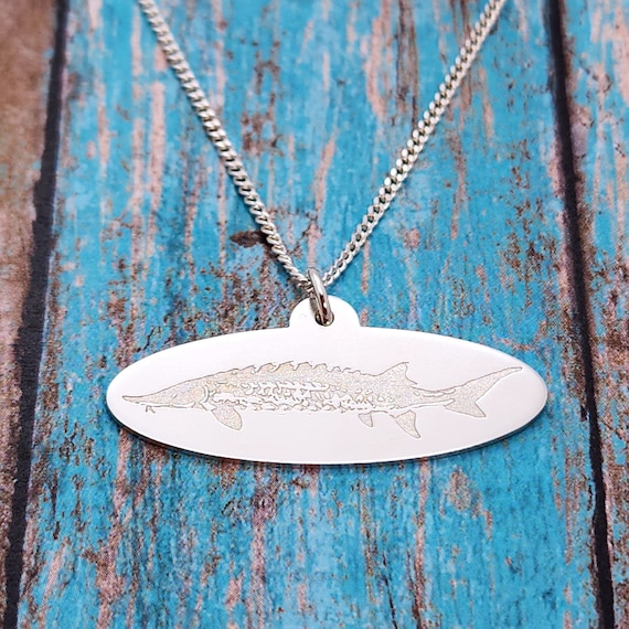 Sturgeon Necklace, Fish Lover Gift, Sterling Silver Sturgeon, Fish Charm, Fish Pendant, Prehistoric Lake Sturgeon, Fishing Gift, Fisherman