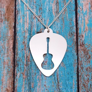 Acoustic Guitar Necklace , Guitar Pick Necklace, Sterling Silver Guitar Charm, Silhouette Guitar Charm, Music Player Gift, Guitar Jewelry