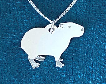 Capybara Necklace, Silver Capybara Necklace, Sterling Silver Capybara Necklace, Silver Capybara Pendant, Giant Rodent Lover Gift