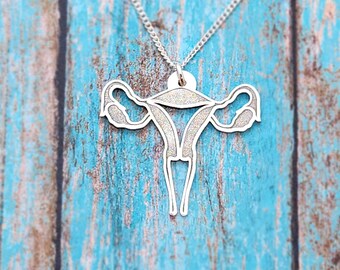 Silver Uterus Necklace, Female Reproductive System, Biology Jewelry, Gynecologist Doctor, Reproductive Pendant, Uterus Charm, Womens Rights