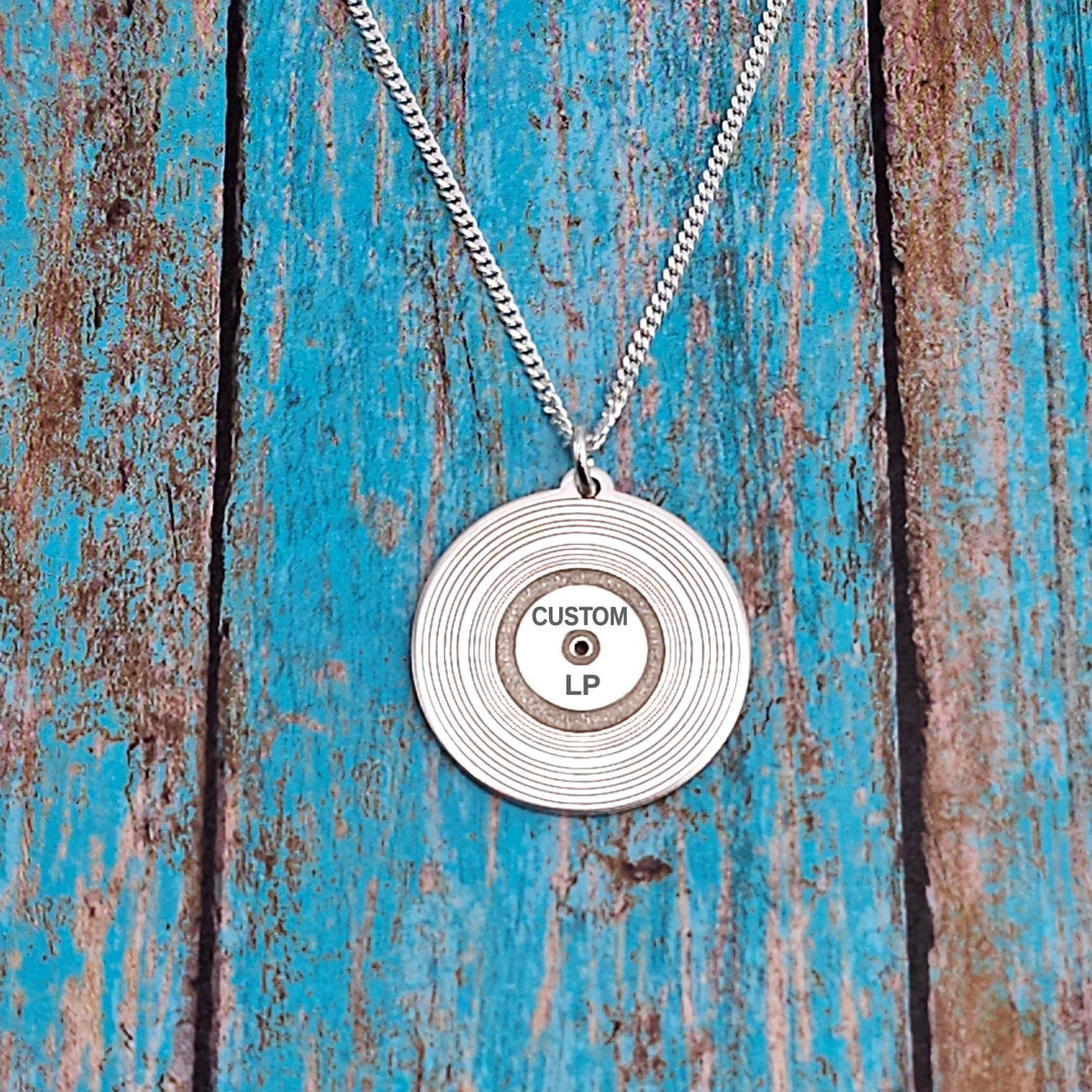 Custom Silver LP Record Necklace, Retro Vinyl Record Jewelry for Him