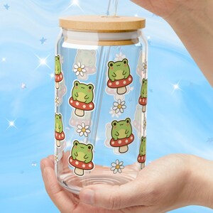 Mushroom Iced Coffee Cup, Iced Coffee Glass Cup, Cute Mushroom Glass Tumbler, Cottagecore Frog Tumbler, Trendy Glass Can Ice Coffee Gift