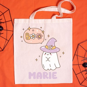 Personalized Trick or Treat Bag, Custom Halloween Tote Bag, Custom , Spooky Ghost Custom Halloween Candy Bag, Personalized Halloween Bag