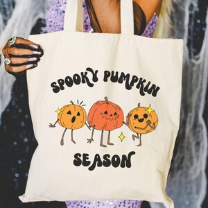Gruselige Kürbis-Saison-Halloween-Einkaufstasche, schwarze Halloween-Tasche, gruselige Saison-Buch-Tasche, Kürbis-Aufnäher-Tasche, Halloween-Trick-or-Treat-Tasche