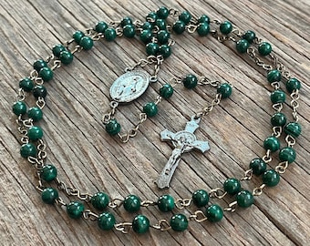 Malachite Gunmetal Catholic Rosary - Catholic Rosary - Holy Rosary - Catholic Gift