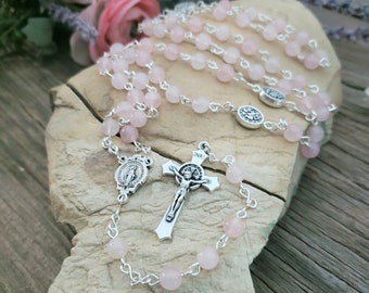 OCTOBER BIRTHSTONE - (Tourmaline Pink) Rose Quartz Semi-precious Stone Rosary - Catholic Rosary - Communion Rosary