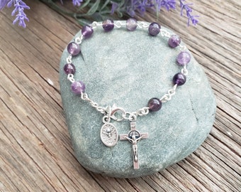 February Birthstone Amethyst Rosary Bracelet - Catholic Rosary - Decade Rosary - Catholic Gift