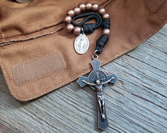 Black Paracord Copper Pocket Rosary - Flared Edge St. Benedict Crucifix - Catholic Rosary - Paracord Rosary - Confirmation Gift - Communion