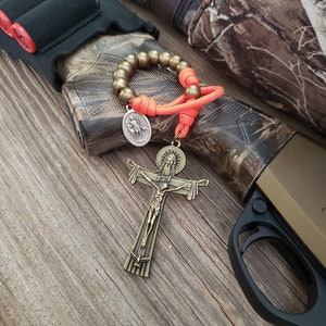Hunters Antique Bronze Pocket Rosary - Trinity Crucifix - Catholic Rosary - Paracord Pocket Rosary - Confirmation Gift - Hunters Gift