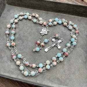 Aqua Terra Jasper 6mm Catholic Rosary - Catholic Gift - Holy Rosary - Baptism Gift - Goddaughter Gift - Confirmation Gift