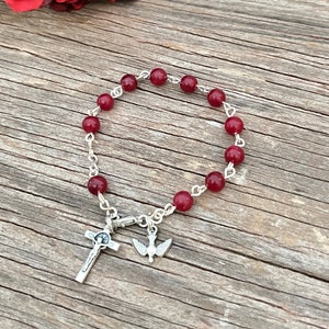 July Birthstone (Ruby Red) Jade Rosary Bracelet - Catholic Rosary - Decade Rosary - Catholic Gift - Birthstone Bracelet - Birthstone Jewelry