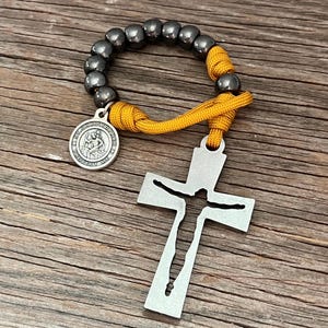 US Army Paracord Pocket Rosary - Gunmetal Beads - Military Rosary - USA Gift - Paracord Rosary - Combat Rosary