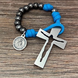 US Air Force Paracord Pocket Rosary  - Gunmetal Beads - Military Rosary - Combat Rosary - Airforce Gift - Paracord Rosary