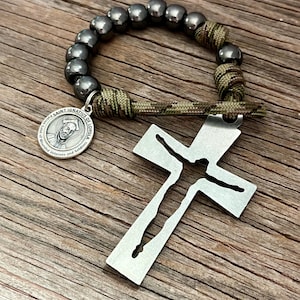 Military Paracord Pocket Rosary - Gunmetal Beads - Military Rosary - Military Gift - Paracord Rosary - Combat Rosary