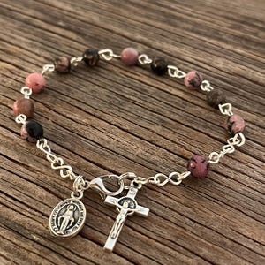 Rhodonite Rosary Bracelet - Catholic Bracelet - Confirmation Gift - Miraculous Mary Bracelet - FHC gift - Communion Gift