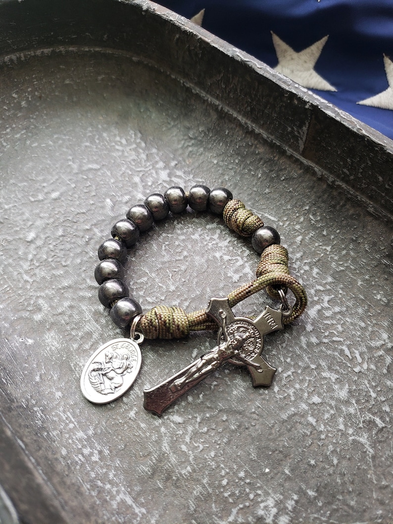 Camo Paracord Gunmetal Pocket Rosary Flared Edge St. Etsy