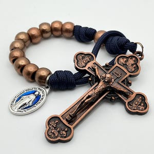 Navy Blue Paracord, Copper Pocket Rosary - Apostle Crucifix - Catholic Rosary - FHC Gift - Rosary For Men - Baptism Gift