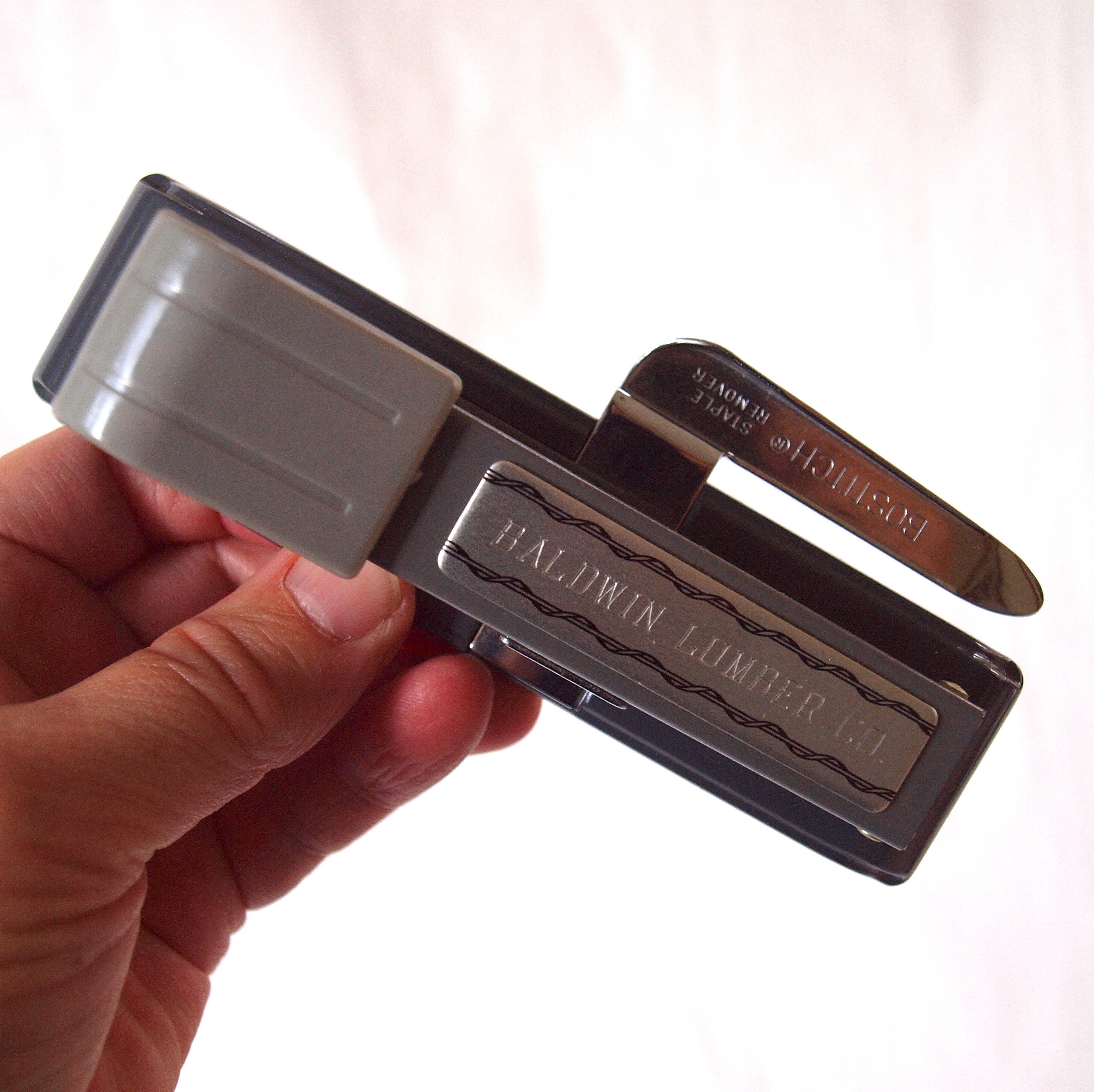 Desk stapler. Vintage stapler for desk accessory decor or use, Bostitch stapler for the Baldwin Lumber Co Michigan