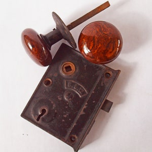Antique Reddish Brown Swirl Door Knob Set with Mortise Lock