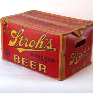 Vintage Stroh&#39;s Beer Box: Flaschenaufbewahrung im Boho-Stil 1965