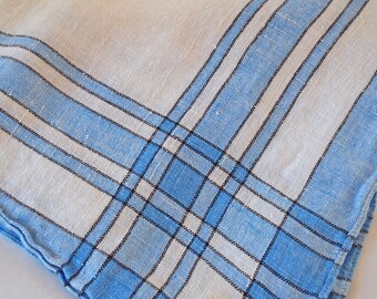 Vintage Cotton Tablecloth: Chambray Blue & White Plaid (50" x 50")