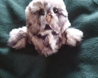 Handmade Crochet Faux Fur Owl – Soft Plush Woodland Decor – 5 Inch Amigurumi Owl Gift