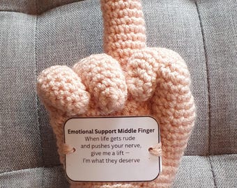 Emotional Support Middle Finger Plush | Handmade Crochet Adult Novelty Gift | Funny Stress Relief Plush | Soft But Unacceptable