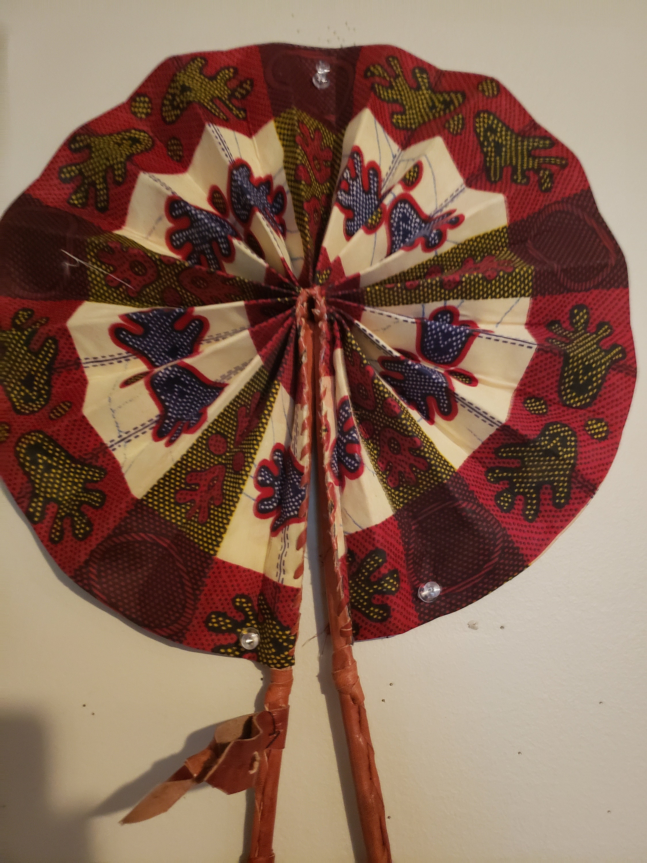 African Fan/African Fabric Fan/Ankara Fan/ Leather Folding Etsy