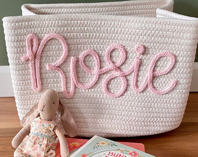 Personalized Baby Shower Gift Basket, Customized Rope Name Basket, Custom Monogram Gift Basket, Baby Gift Basket, Toy Name Basket