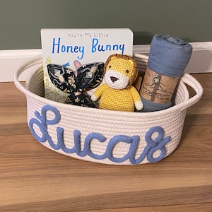 Personalized Baby Shower Gift Basket, Easter Basket, Customized Rope Name Basket, Monogram Gift, Baby Girl Gift, Toy Name Basket, Dog Gift