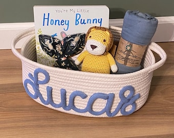 Personalized Baby Shower Gift Basket, Easter Basket, Customized Rope Name Basket, Monogram Gift, Baby Girl Gift, Toy Name Basket, Dog Gift
