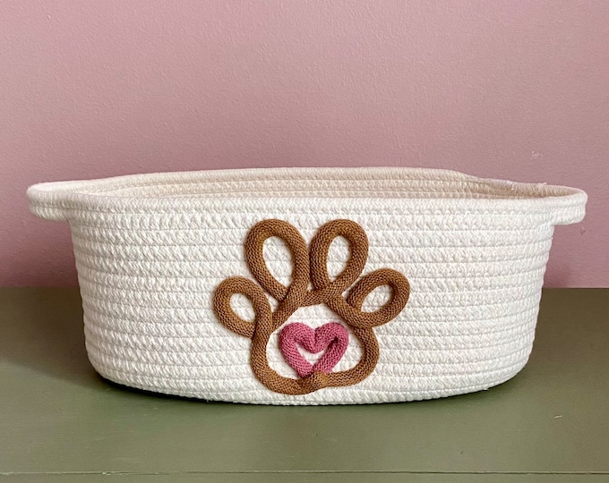 Dog Paw Print Gift Basket, Dog Toy Basket, Storage for Dog Accessories, Paw Print Gift, Dog Memorial Present, New Puppy Present