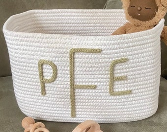 Personalized Baby Shower Gift Basket, Monogrammed Cotton Rope Basket