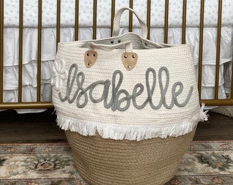 Custom laundry basket, Baby Shower Gift, Custom Name Gift Basket, Custom rope Basket, monogram basket, Custom baby shower gift, Crochet name