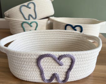 Tooth Fairy Gift Basket, Lost Tooth Gift, First Tooth, Dentist Office Gift, Special Tooth Fairy Gift, Custom Basket, Knitted Rope Basket