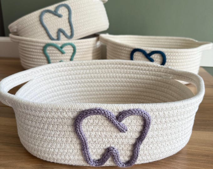 Tooth Fairy Gift Basket, Lost Tooth Gift, First Tooth, Dentist Office Gift, Special Tooth Fairy Gift, Custom Basket, Knitted Rope Basket