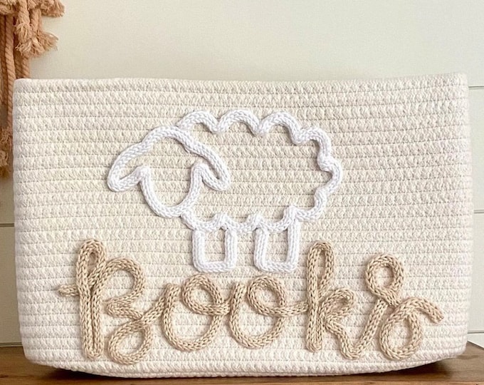 Personalized Gift Basket, Custom Rope Basket, Yarn Name Basket, Knitted Basket, Baby shower gift basket, Dog toy basket, Baby Name Basket