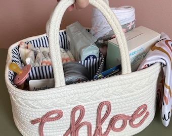 Custom Diaper Caddy, Baby Gift, Custom Name Gift Basket, Custom rope Basket, Name Diaper Basket, monogram basket, Custom baby shower gift