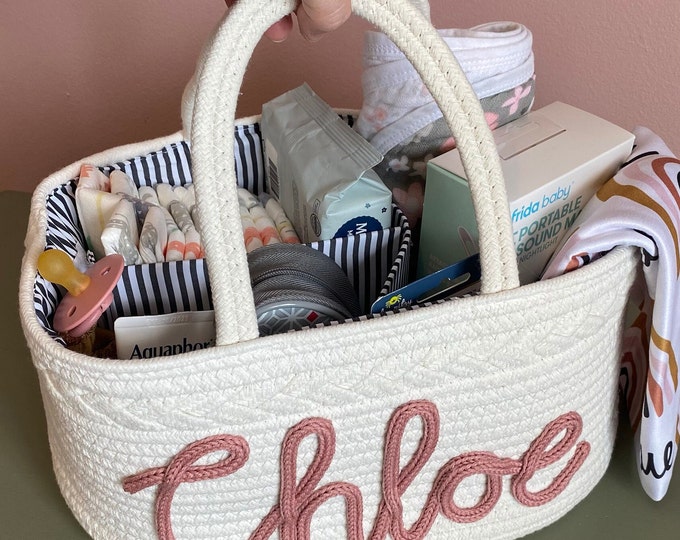 Custom Diaper Caddy, Baby Gift, Custom Name Gift Basket, Custom rope Basket, Name Diaper Basket, monogram basket, Custom baby shower gift
