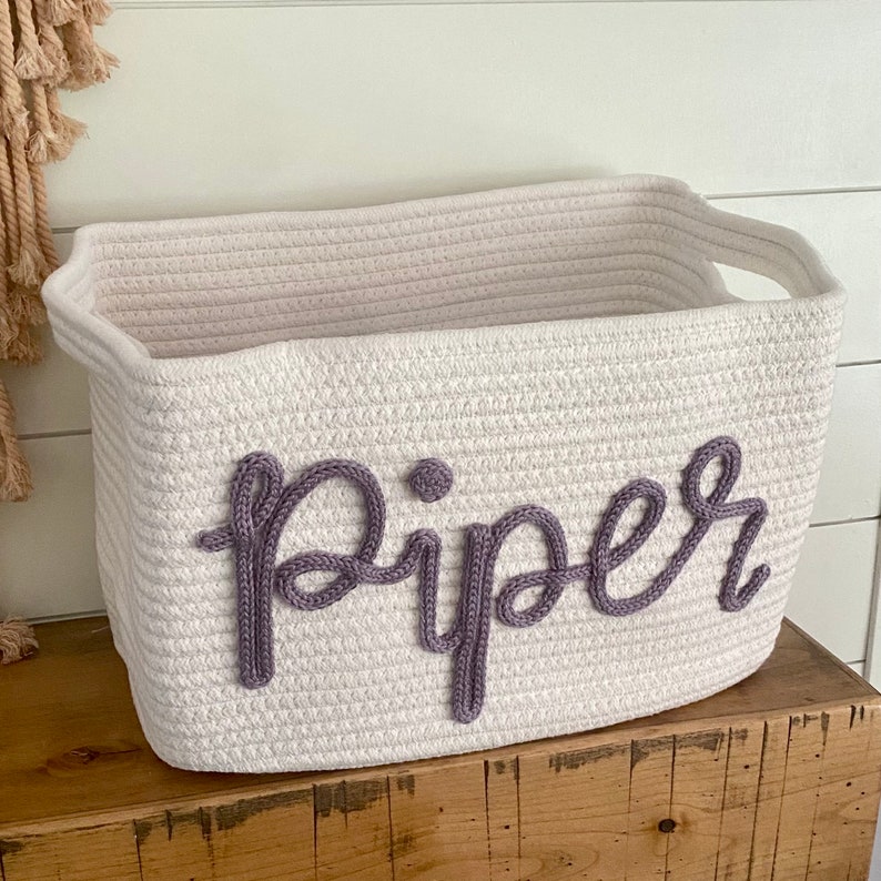 Personalized Baby Shower Gift Basket, Customized Rope Name Basket, Custom Monogram Gift Basket, Baby Gift Basket, Toy Name Basket image 5