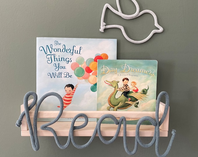 Read Knitted Wire Word Sign, reading nook art, Playroom Sign, reading wall art, knitted wire word, crochet word, playroom wall art